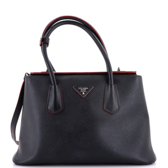 Prada Turnlock Cuir Twin Tote Saffiano Leather Small