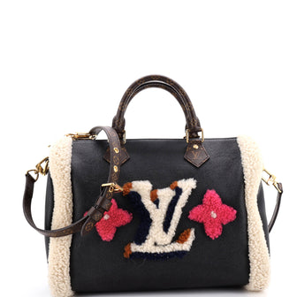 Louis Vuitton Speedy Bandouliere Bag Leather and Monogram Teddy Shearling 30