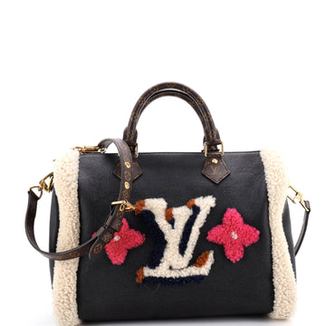 Louis Vuitton Speedy Bandouliere Bag Leather and Monogram Teddy Shearling 30