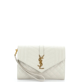 Saint Laurent Classic Monogram Envelope Wristlet Clutch Mixed Matelasse Leather