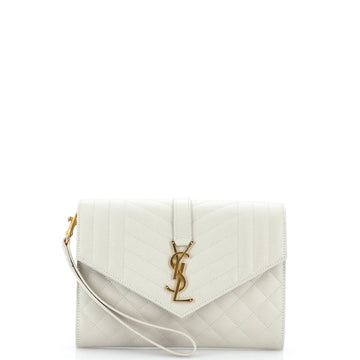 Saint Laurent Classic Monogram Envelope Wristlet Clutch Mixed Matelasse Leather
