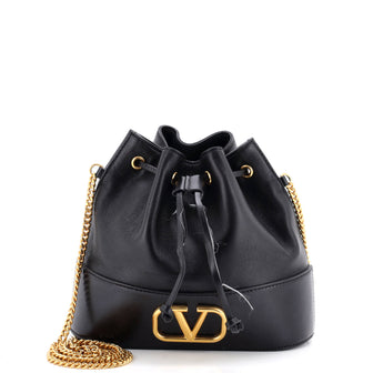 Valentino Garavani VLogo Drawstring Bucket Pouch Leather