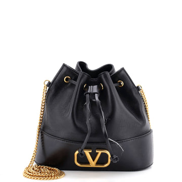 Valentino Garavani VLogo Drawstring Bucket Pouch Leather