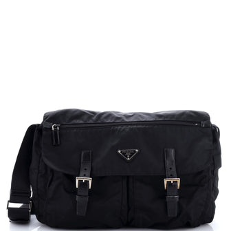 Prada Double Buckle Flap Camera Bag Tessuto Large