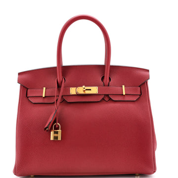 Hermes Birkin Handbag Red Togo with Gold Hardware 30