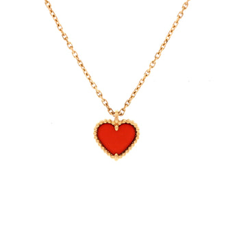 Van Cleef & Arpels Sweet Alhambra Heart Pendant Necklace 18K Rose Gold and Carnelian
