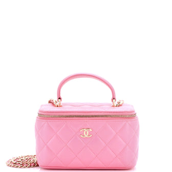 Chanel Classic Top Handle Vanity Case with Chain Quilted Lambskin Small