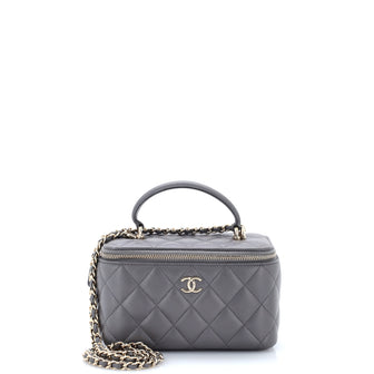 Chanel Classic Top Handle Vanity Case with Chain Quilted Lambskin Small