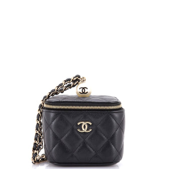 Chanel Classic Pearl Vanity Case with Chain Quilted Caviar Mini