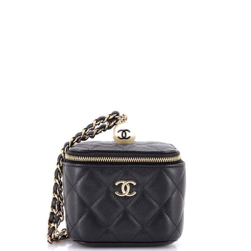 Chanel Classic Pearl Vanity Case with Chain Quilted Caviar Mini