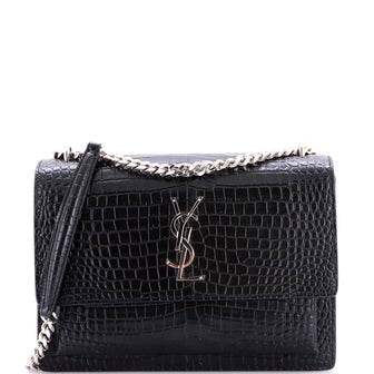 Saint Laurent Sunset Crossbody Bag Crocodile Embossed Leather Medium