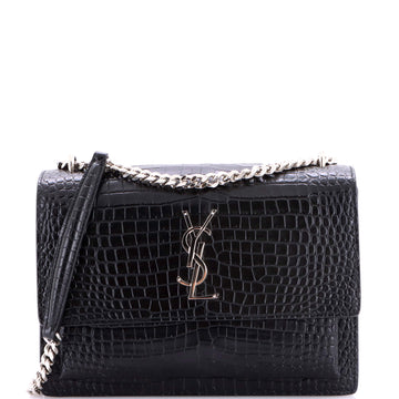 Saint Laurent Sunset Crossbody Bag Crocodile Embossed Leather Medium