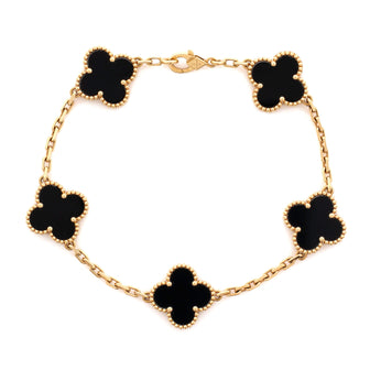 Van Cleef & Arpels Vintage Alhambra 5 Motifs Bracelet 18K Yellow Gold and Onyx