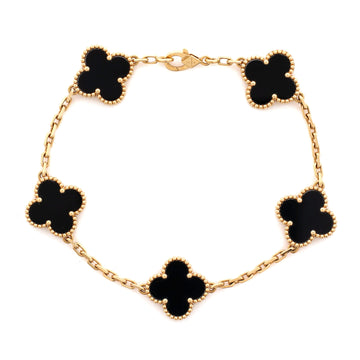 Van Cleef & Arpels Vintage Alhambra 5 Motifs Bracelet 18K Yellow Gold and Onyx