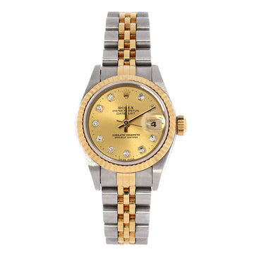 Rolex Oyster Perpetual Datejust Automatic Watch Stainless Steel and Yellow Gold with Diamond Markers 26