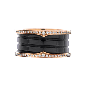 Bvlgari B.Zero1 Three Band Ring 18K Rose Gold and Ceramic with Diamonds