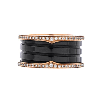 Bvlgari B.Zero1 Three Band Ring 18K Rose Gold and Ceramic with Diamonds