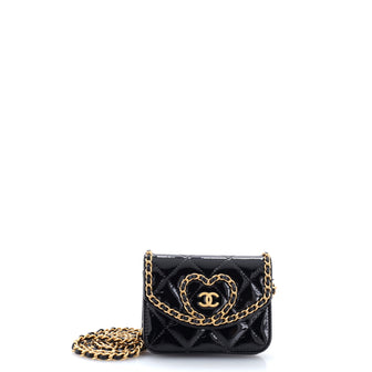Chanel Heart Chain Flap Bag Quilted Patent Mini