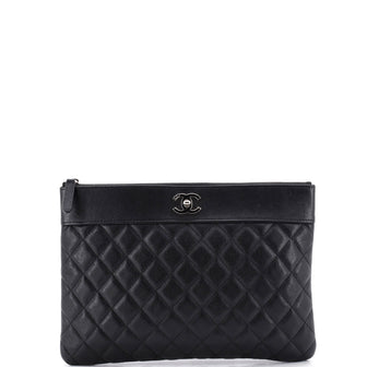 Chanel Mademoiselle Vintage O Case Clutch Quilted Sheepskin Medium