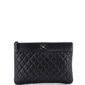 Chanel Mademoiselle Vintage O Case Clutch Quilted Sheepskin Medium