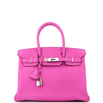 Hermes Birkin Handbag Pink Clemence with Palladium Hardware 30