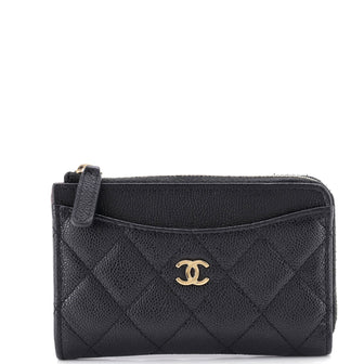 Chanel Zip Around Card Holder Quilted Caviar