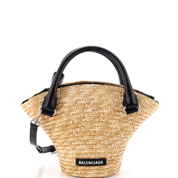 Balenciaga Basket Tote Woven Raffia Small