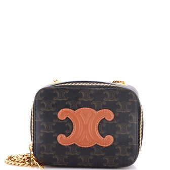 Celine Cuir Triomphe Box Chain Crossbody Bag Triomphe Coated Canvas Mini