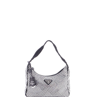 Prada Re-Edition 2000 Hobo Crystal Embellished Satin Mini