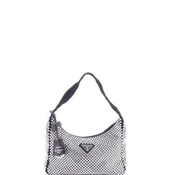 Prada Re-Edition 2000 Hobo Crystal Embellished Satin Mini