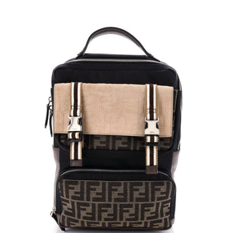 Fendi Multi Pocket Backpack Nylon with Zucca Canvas and Leather Medium