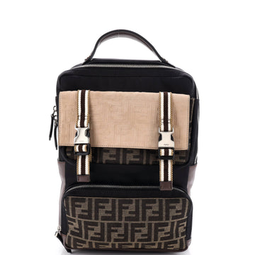 Fendi Multi Pocket Backpack Nylon with Zucca Canvas and Leather Medium