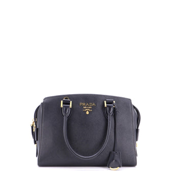 Prada Convertible Zip Around Satchel City Calfskin and Saffiano Leather Small