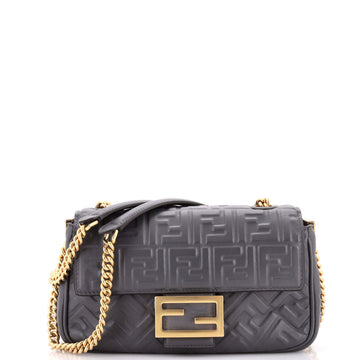 Fendi Midi Baguette Chain Bag Zucca Embossed Leather Medium