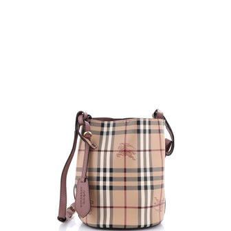 Burberry Lorne Bucket Bag Haymarket Coated Canvas Small