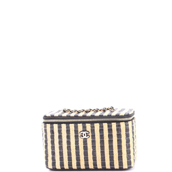 Chanel Classic Vanity Case with Chain Striped Raffia and Jute Small