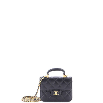 Chanel Top Handle Flap Coin Purse with Chain Quilted Lambskin