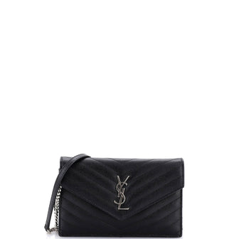 Saint Laurent Classic Monogram Wallet on Chain Matelasse Chevron Leather Small