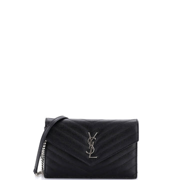 Saint Laurent Classic Monogram Wallet on Chain Matelasse Chevron Leather Small