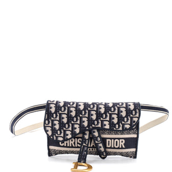 Christian Dior Saddle Slim Belt Pouch Logo Embroidered Oblique Canvas