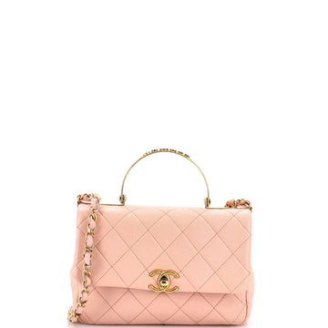 Chanel Logo Quilted Metal Top Handle Flap Bag Quilted Lambskin with Metal and Crystals Small
