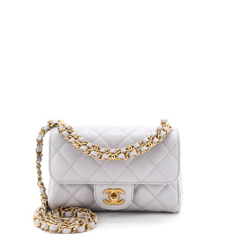 Chanel CC Double Chain Handle Flap Bag Quilted Caviar Mini