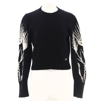 Chanel Women's CC Floral Sleeve Crewneck Sweater Cashmere Blend