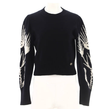 Chanel Women's CC Floral Sleeve Crewneck Sweater Cashmere Blend