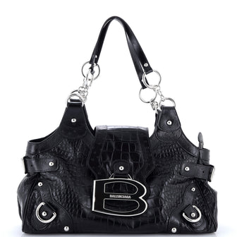Balenciaga Essex Shoulder Bag Embossed Leather Medium