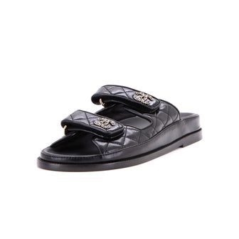 Chanel Women's Velcro Open Back Dad Sandals Quilted Leather