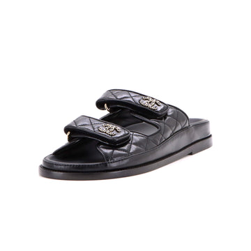 Chanel Women's Velcro Open Back Dad Sandals Quilted Leather
