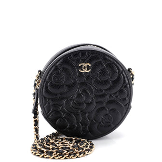 Chanel Round Clutch with Chain Camellia Caviar Mini