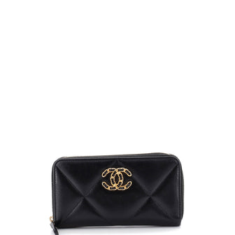 Chanel 19 Zip Around Wallet Quilted Goatskin Medium