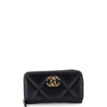 Chanel 19 Zip Around Wallet Quilted Goatskin Medium